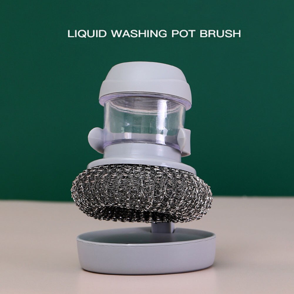 Automatic Liquid Adding Pot Brush Cleaner Household Kitchen Cleaning Tool for Washing Dishes Scrubbers Steel Ball Brushes