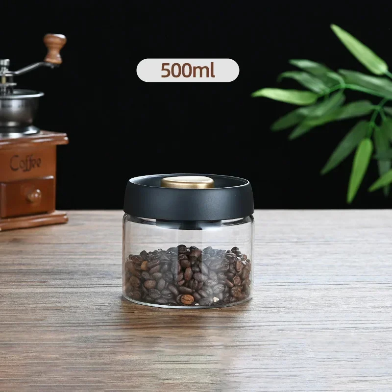 Vakuumversiegeltes Glas für Kaffeebohnen, Vorratsglas für Lebensmittel aus transparentem Glas, feuchtigkeitsbeständiger und luftdichter Haushaltsbehälter: Schwarz