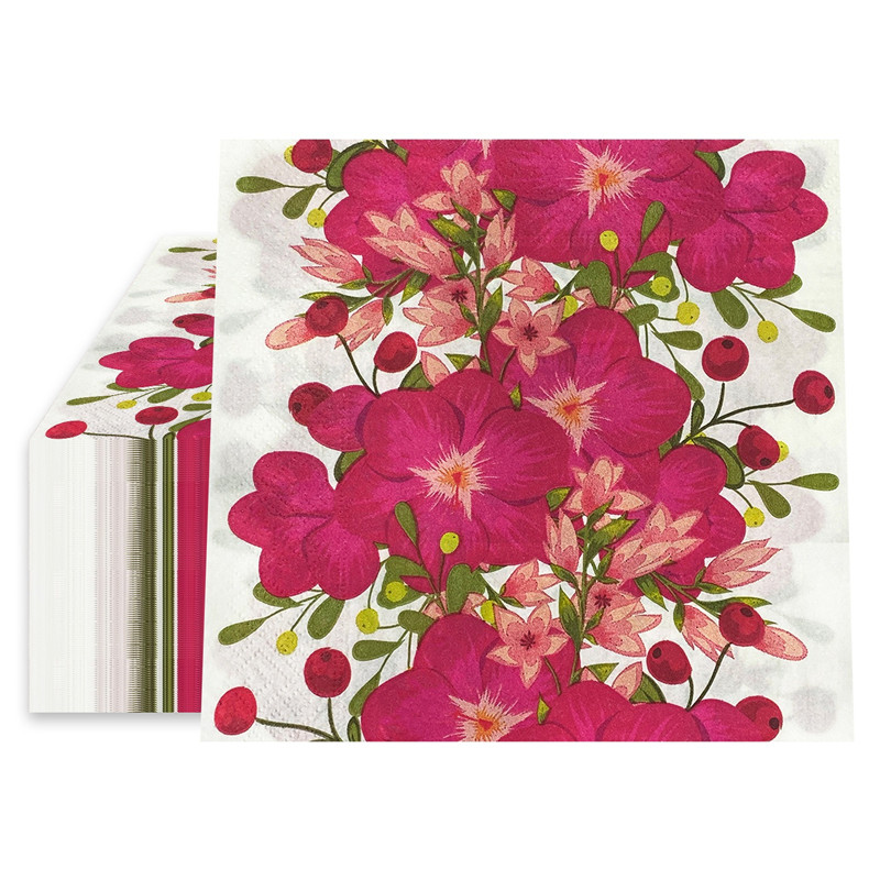 20 stk/pakke blomsterprintede decoupage papirservietter håndværk dekoration bryllupsfest 2- -lags firkantede middagsservietter: Grå