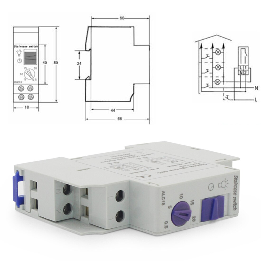 250VAC 16A Staircase Lighting Timer Switch Timer Relay Used for Corridor Lighting