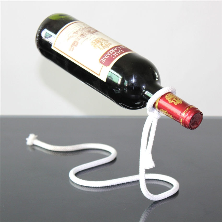 Craft Chain Wine Rack Magic 3D Suspended Alcohol Bottle Holder White Rope Wine Bottle Holder Practical Home Kitchen Bar