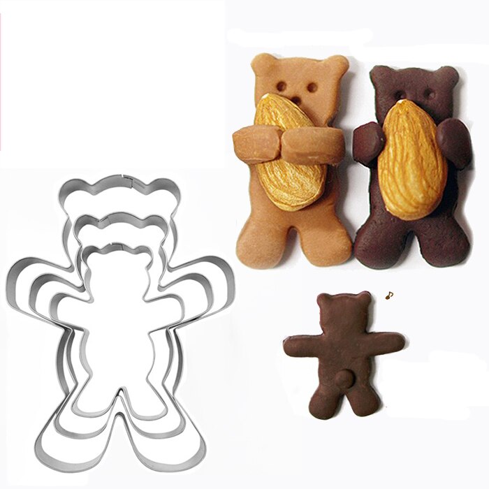 3Pcs Bear Hug Stainless Steel Cookie Cutter Biscuit Mold Set Fondant Cake Mold Baking Tools Sugar Biscuit Paste Mold Cutter