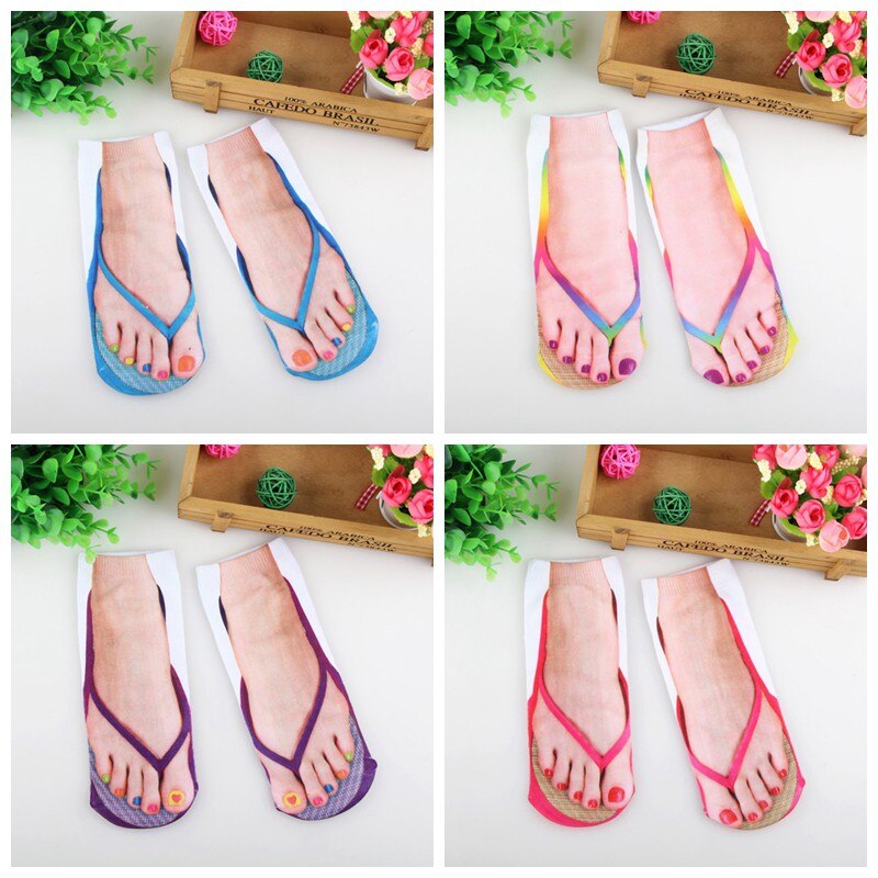 3D imprimé tongs chaussettes mignon pied drôle chaussettes pantoufles en plein air Camping randonnée en cours d'exécution confortable chaussettes femmes