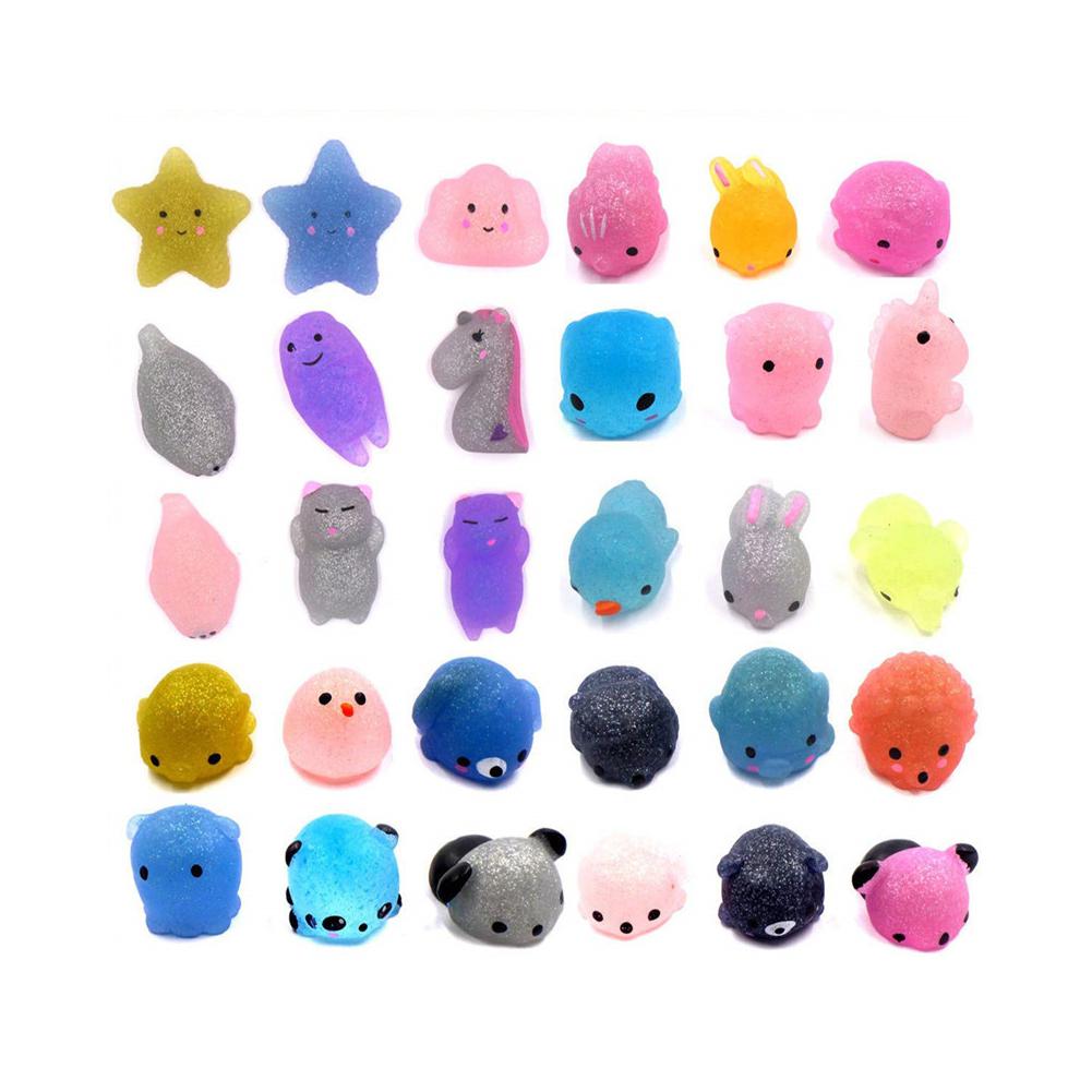 30Pcs Mochi Squishy Toys Glitter Mini Animal Shaped Squishies Toys Party Favors for Kids Stress Relief Toys Xmas