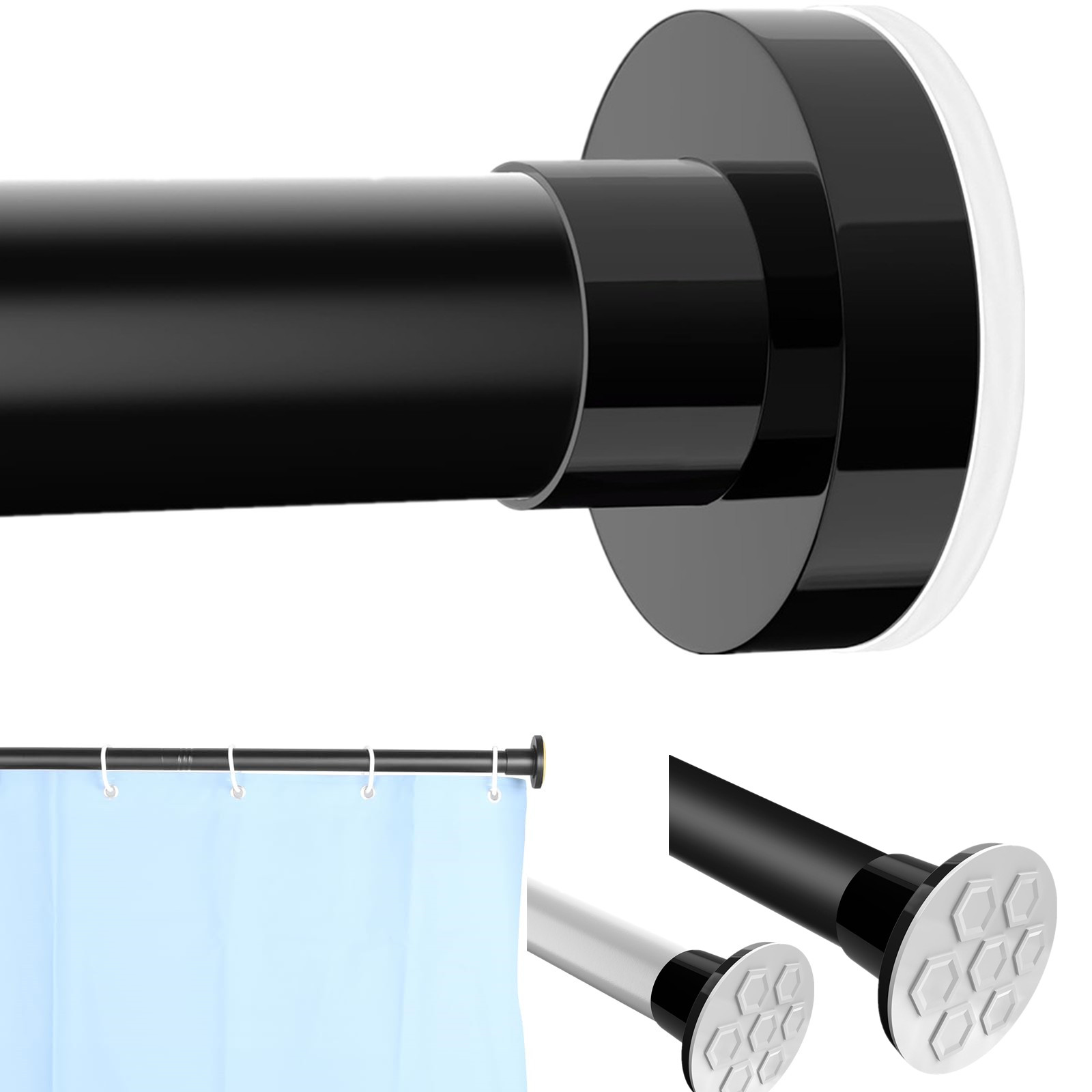 Shower Curtain Rod Extendable Rustproof Adjustable Pole Multi Purpose Curtain Rail Cupboard Wardrobe Hanging Rod No Drilling