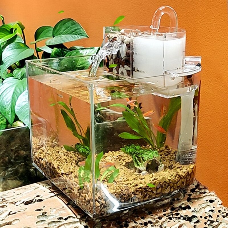Mini acuario de acrílico Pez transparente, pecera portátil de escritorio para Betta Tropical Starter S17 21,