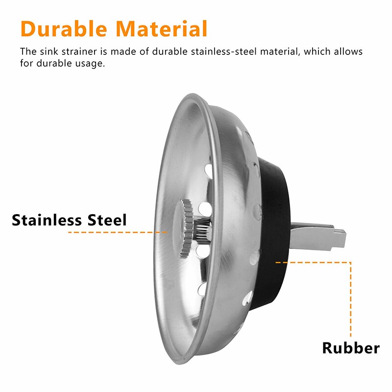 2PCS Kitchen Sink Disposal Strainer Anti-Clogging Stainless Steel Waste Plug Drain Filter Sieve Stopper Strainers Basket Filter