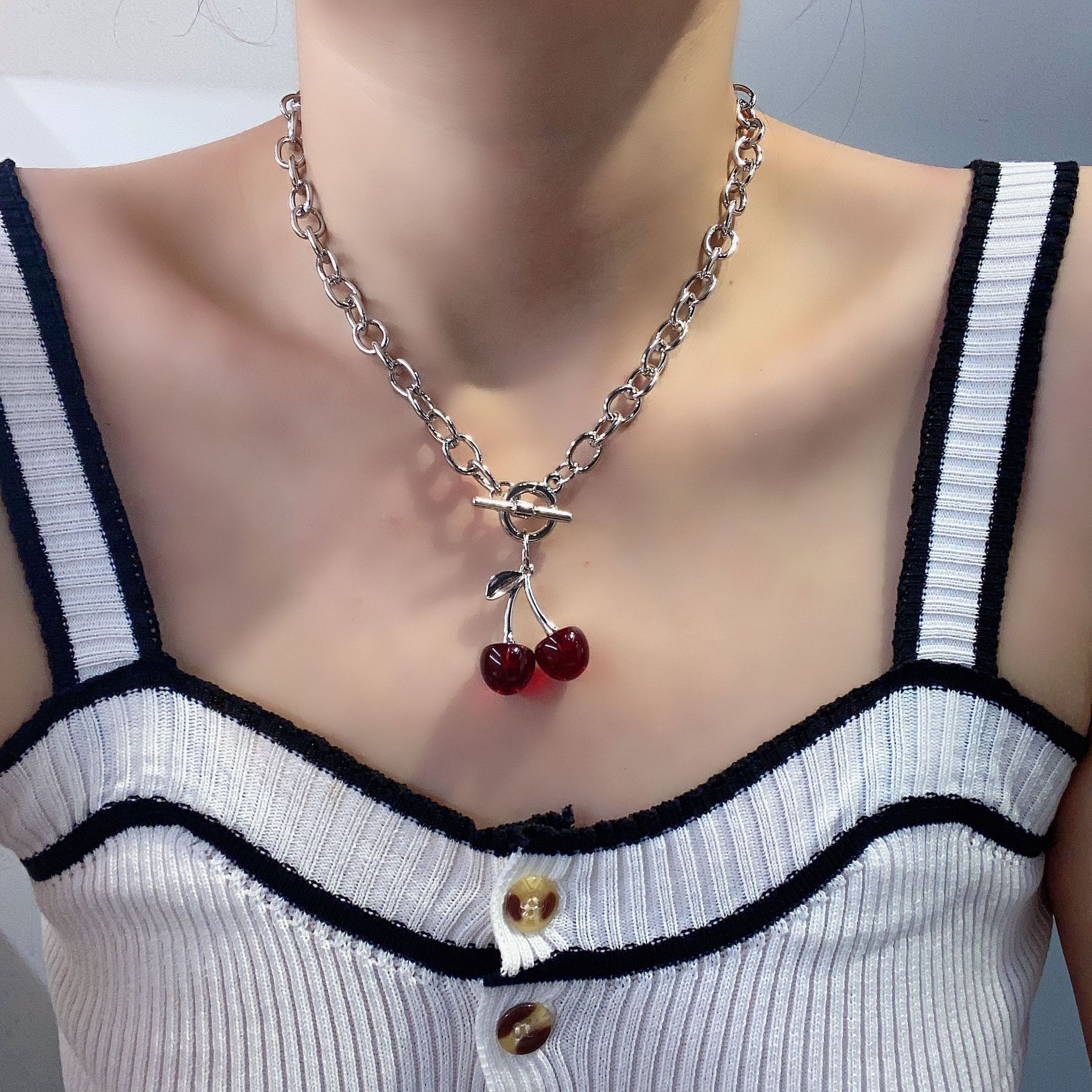 KMVEXO Gothic Sweet Cherry Pendant Necklaces Clavicle Chain Chokers For Women Girls Punk Summer Necklace Party Jewelry