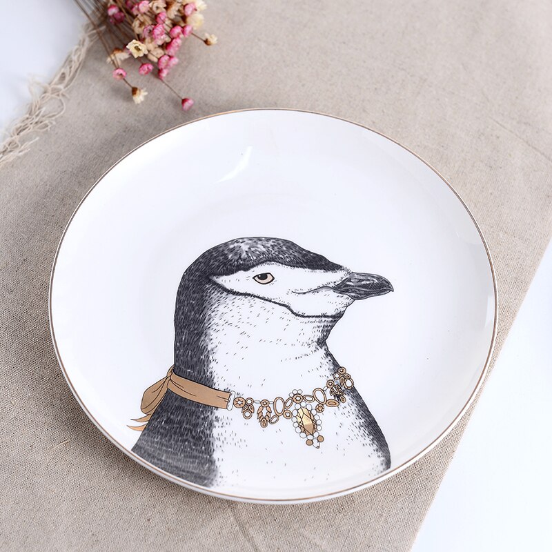 Assiettes à dîner en céramique De | Série animaux Royal Noble De 8 pouces, assiettes De table en porcelaine blanche en os De: Penguin