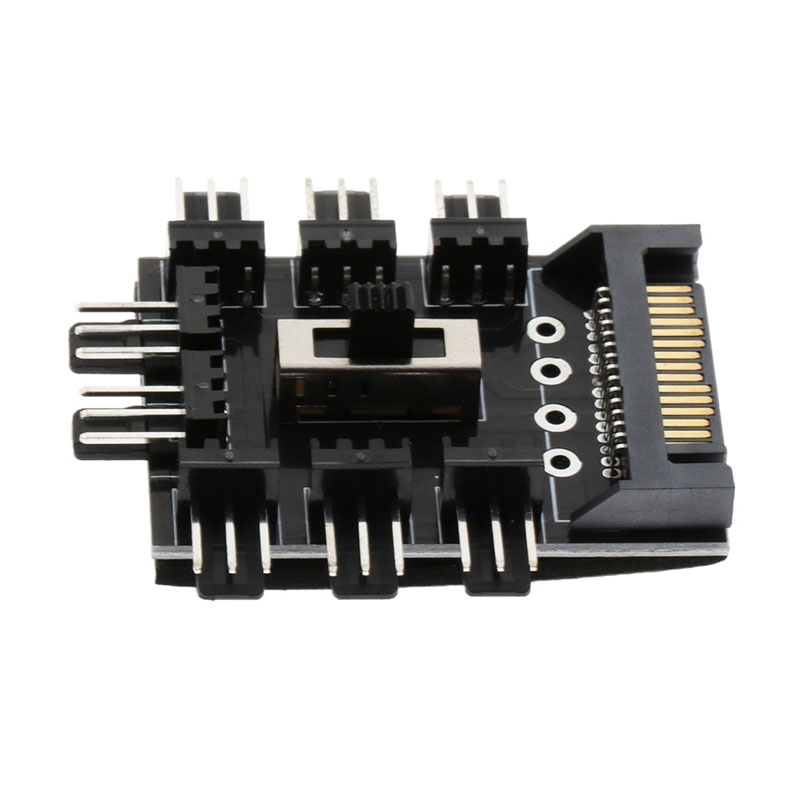 PC Fan Speed Controller 4pin IDE and SATA to 8 Way Cooling Fan Hub Splitter PCB Adpater 2 Level Fan Speed Switch Controller
