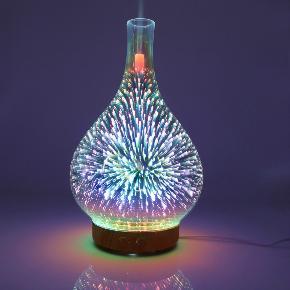 Essential Oil Diffuser 3D Glass Aromatherapy Ultrasonic Humidifier - 7 Color Changing LEDs, Waterless Auto-Off,BPA Free for Home