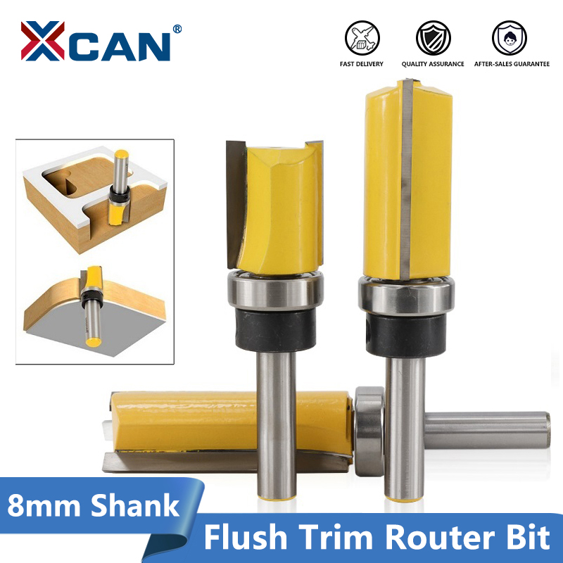 Xcan 1pc 8mm skaft flush trim skabelon fræser bit lige slids fræser hårdmetal endefræser træbearbejdning fræser bits