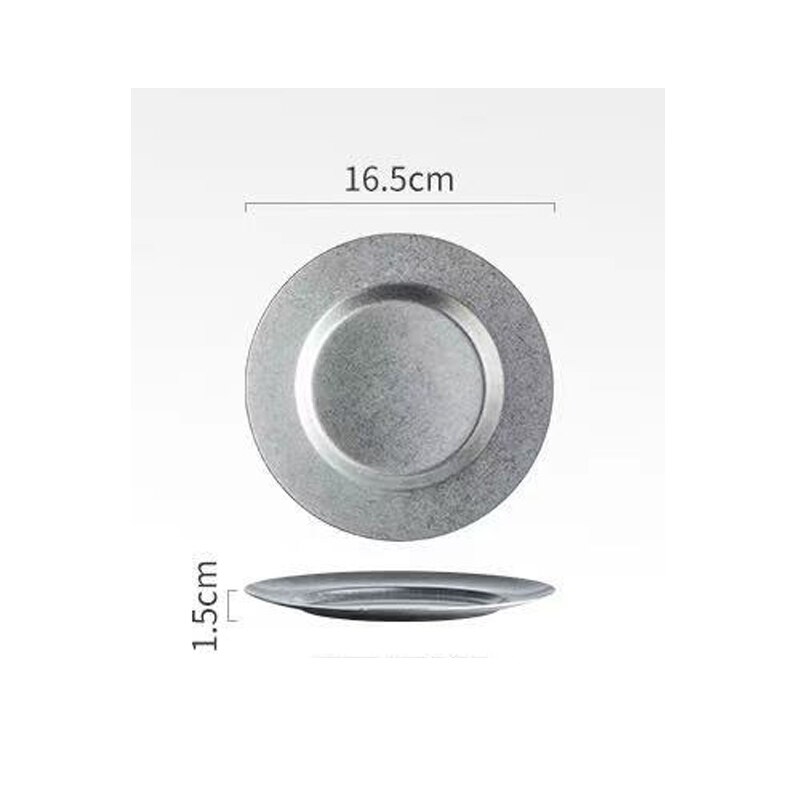 Retro Dinner Plates Serving Tray Snack Side Dishes Dessert Plate Vintage Stainless Steel Dinnerware: 6.5 inch