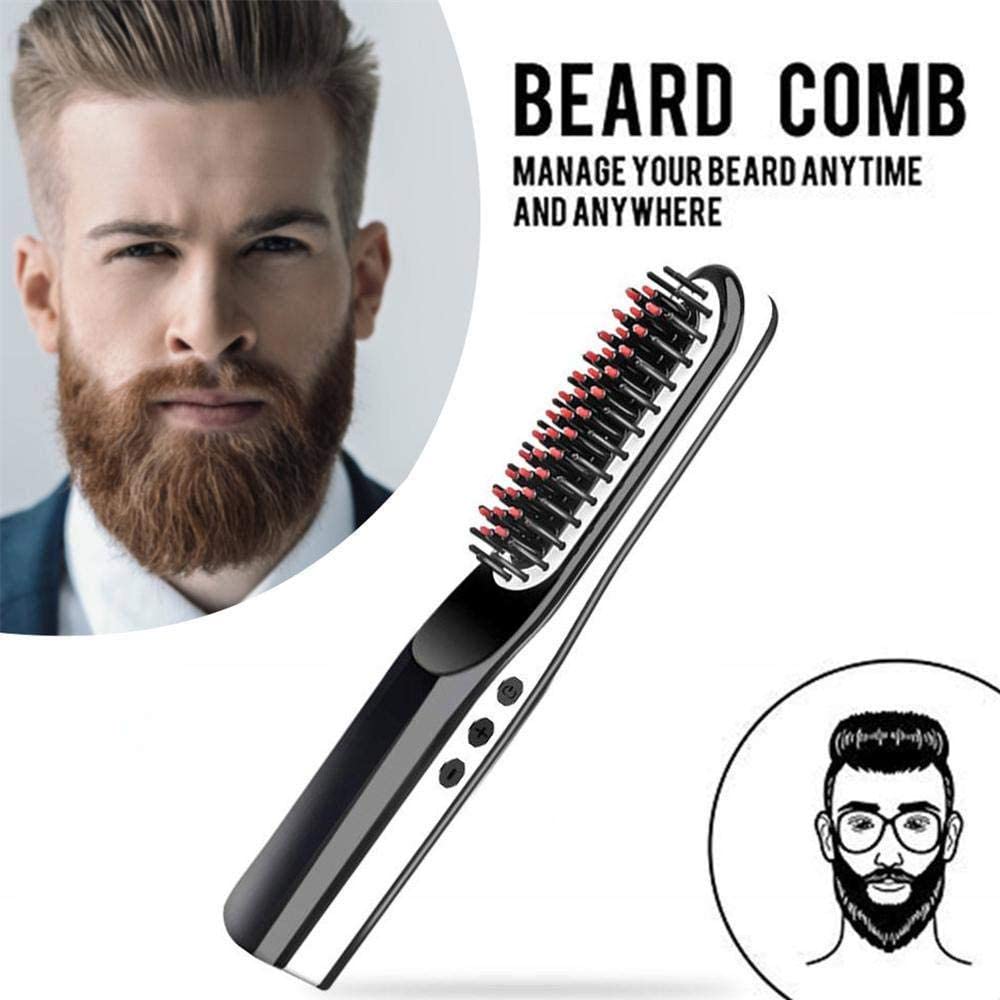 Lisseur de barbe sans fil pour hommes, peigne à chauffage rapide, LCD, Portable, chargement USB, brosse à lisser les cheveux