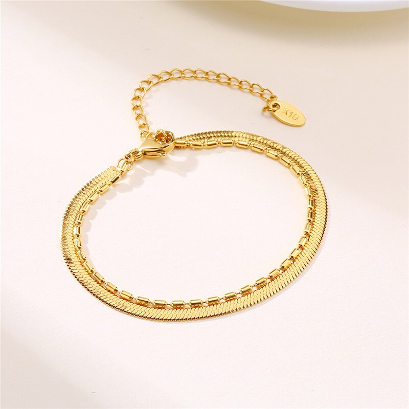 Modyle Gold Color Snake Chain Bracelet Bangle for Women Punk Multi Layer Stainless Steel Chain Bracelet Female Jewelry