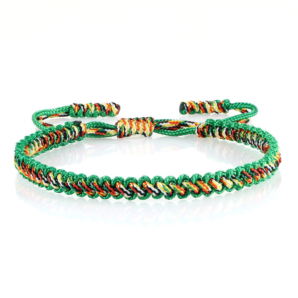 MultiColor Lucky Handmade Rope Buddha Anklet Bracelet Tibetan Buddhist Braided Thread Knots Bangles For Women And Men Bracelets: Green Rope 2