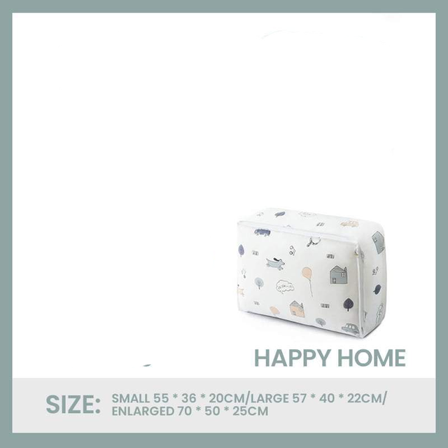 Clothes Storage Bag Large Capacity Quilt Organizer Comforter Blanket Bedding Clear Foldable Zipper Box container Bedroom Closet: Happy home / L 57x40x22cm