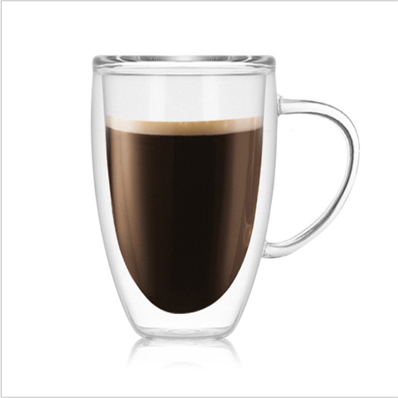 Dubbelwandige glazen koffie- en theekop, hittebestendige koffiekop met dubbele laag glas en handvat