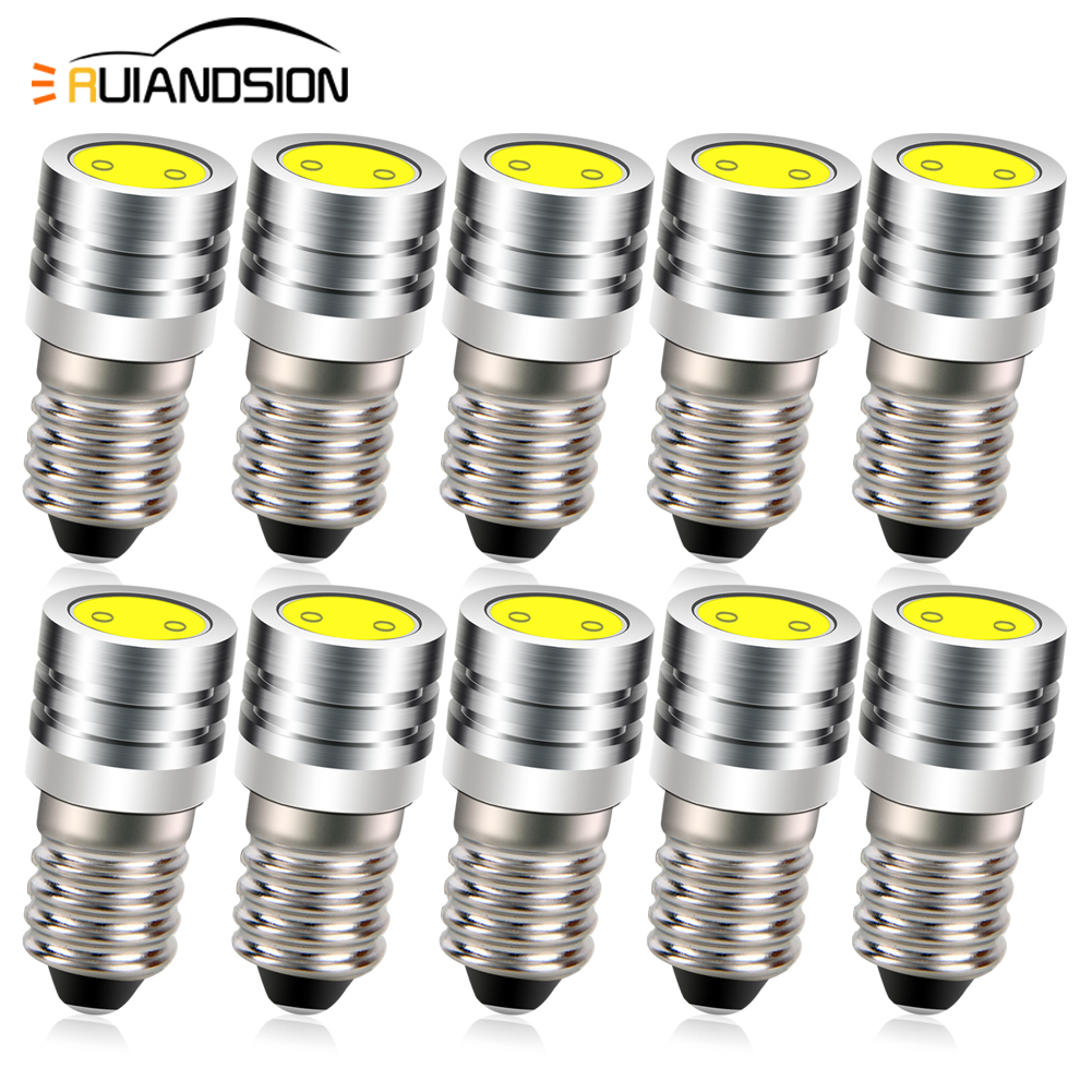 10 Uds 2W COB E10 LED 6000K bombilla de instrumento Industrial DC3V 6V 12V bombilla iluminada plana indicador blanco bombilla de máquina E10