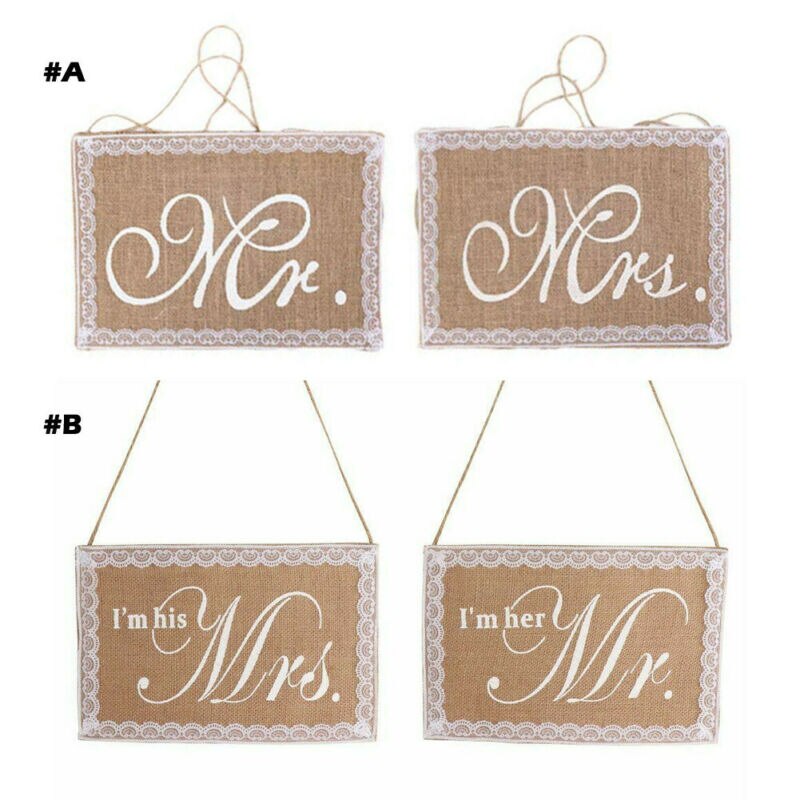 30 x 20cm khaki mr. & mrs. burlap stol banner sæt stol tegn guirlande rustik bryllupsfest dekoration