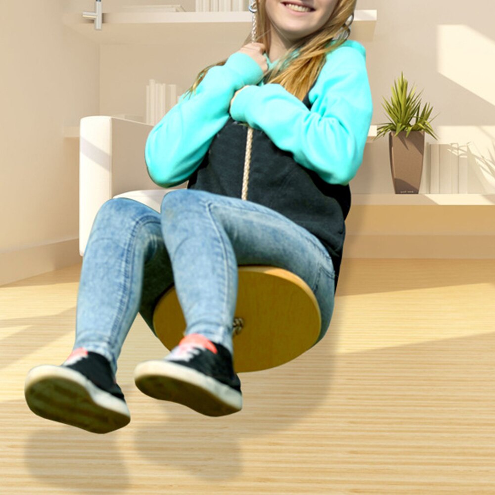 Wooden Disc Swing Garden Outdoor Game Playing With Long Rope For Kids Tree Hanging Backyard Playground Fitness Home Round Solid