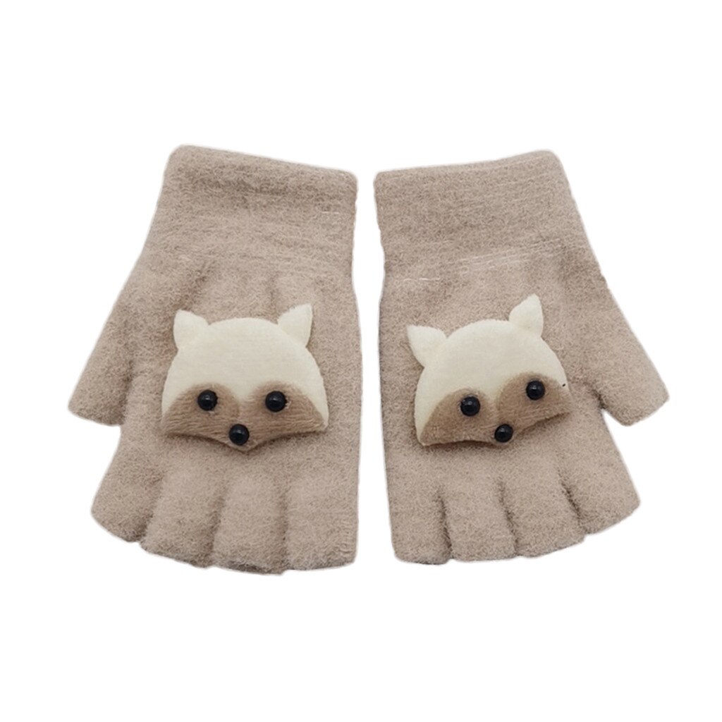 Kids Baby Jongen Meisje Leuke Warm Cartoon Patchwork Half Vinger Vingerloze Wanten Handschoenen Vingerloze Pols Wanten Vrouwelijke Handschoenen: Beige
