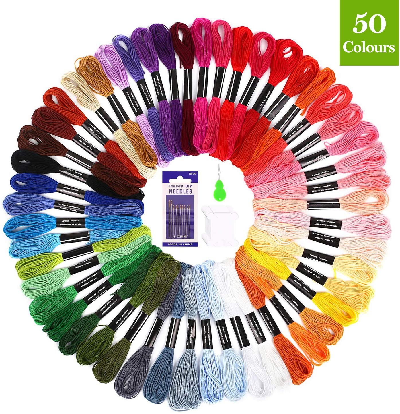 Embroidery Floss Thread Craft Floss Set for Friendship Bracelets 50 /100 Skeins Rainbow Colors with 23 pcs Embroidery Tools: 50 Skeins
