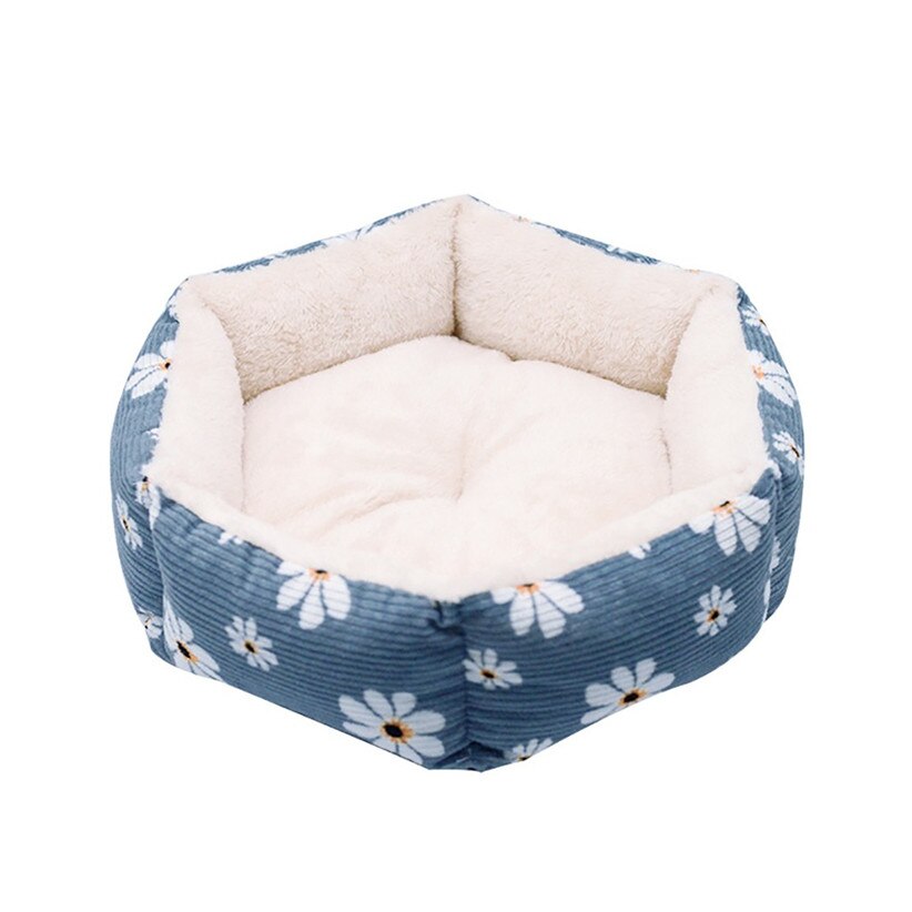 Transer Daisy Print Fleece Warm Hund Betten Pet Hund Schlafen Bett Matten Welpen Kissen Zwinger Hund Haus für Kleine Medium hunde 9905: Blue / L