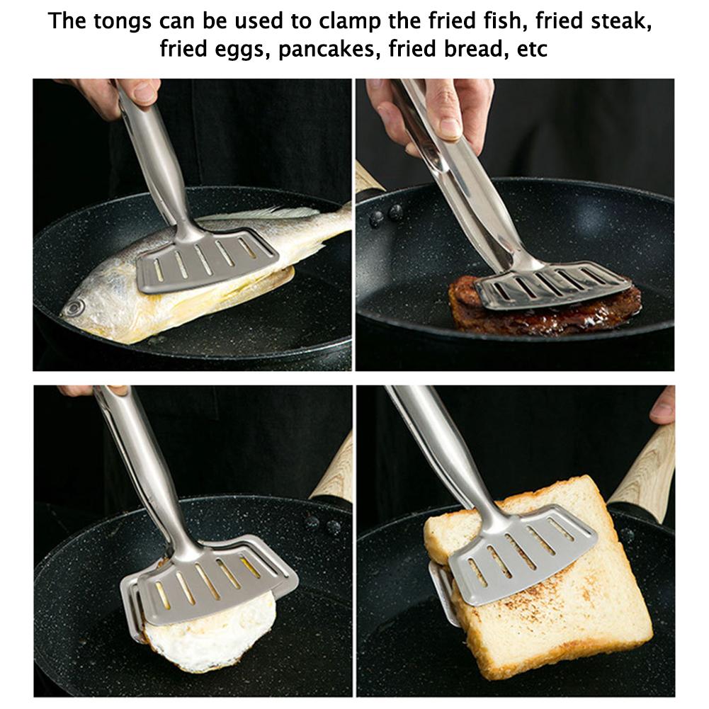 Stainless Steel Kitchen Multipurpose Tongs Double Spatula For Cooking Fish Egg Pancake Bread Steaks Burgers Buffets