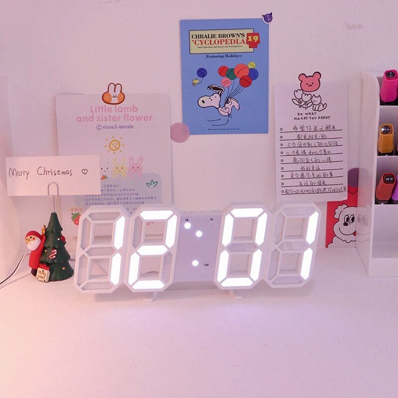 3D LED Wall Clock Modern Digital Table Clock Alarm Nightlight with Date Temperature Shown Home Living Room Desktop Decorations