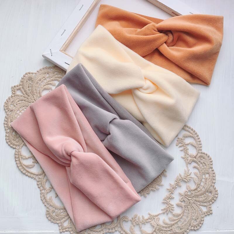 Diademas para mujer, vinchas elásticas de terciopelo con nudo cruzado abrigadas para invierno, turbante suave de Color liso, accesorios para el cabello a la para niñas, diademas