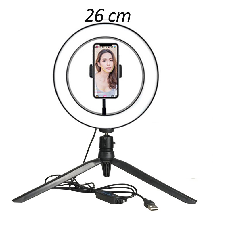 Anel de luz de led de 26cm/10 polegadas, regulável, para selfie, com tripé, usb, iluminação de anel de luz para fotografia com suporte para célula: light2 mini tripod