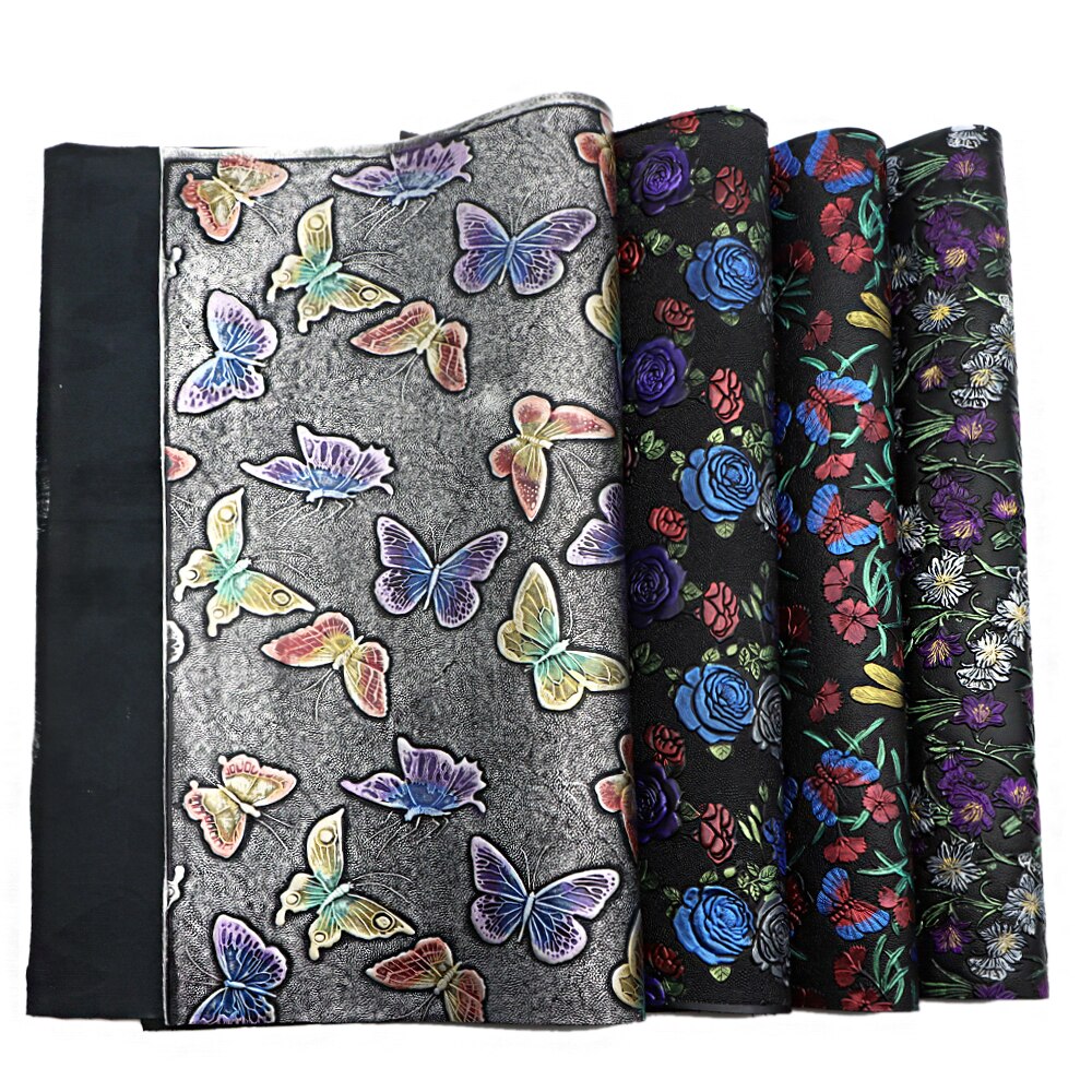 50*60cm Flower Butterfly Embossed Bump Texture Faux Leather Vinyl Fabric,DIY Handmade Material,1Yc10748