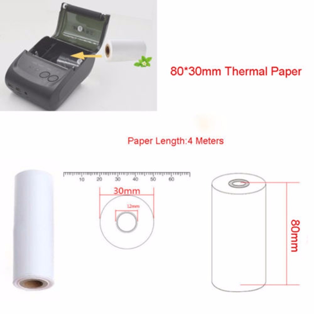 5 stk 80 x 30mm termisk kvitteringspapirrulle til mobil pos 80mm termoprinter