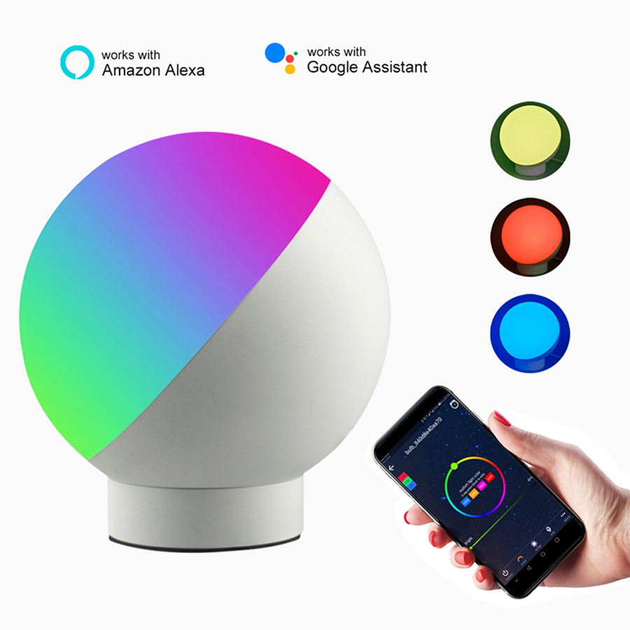 Luminária led de mesa inteligente rgb, 7w, controle por voz, wi-fi, controle remoto, funciona com alexa e google home, com controle de movimento