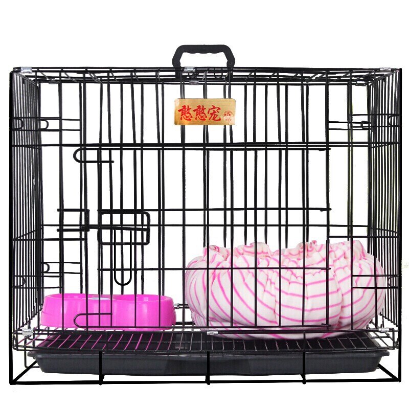 Teddy dog cage, dog cage wire folding pet cage wire small and medium-sized dog dog cage indoor household bold: 1 / 70x60x50