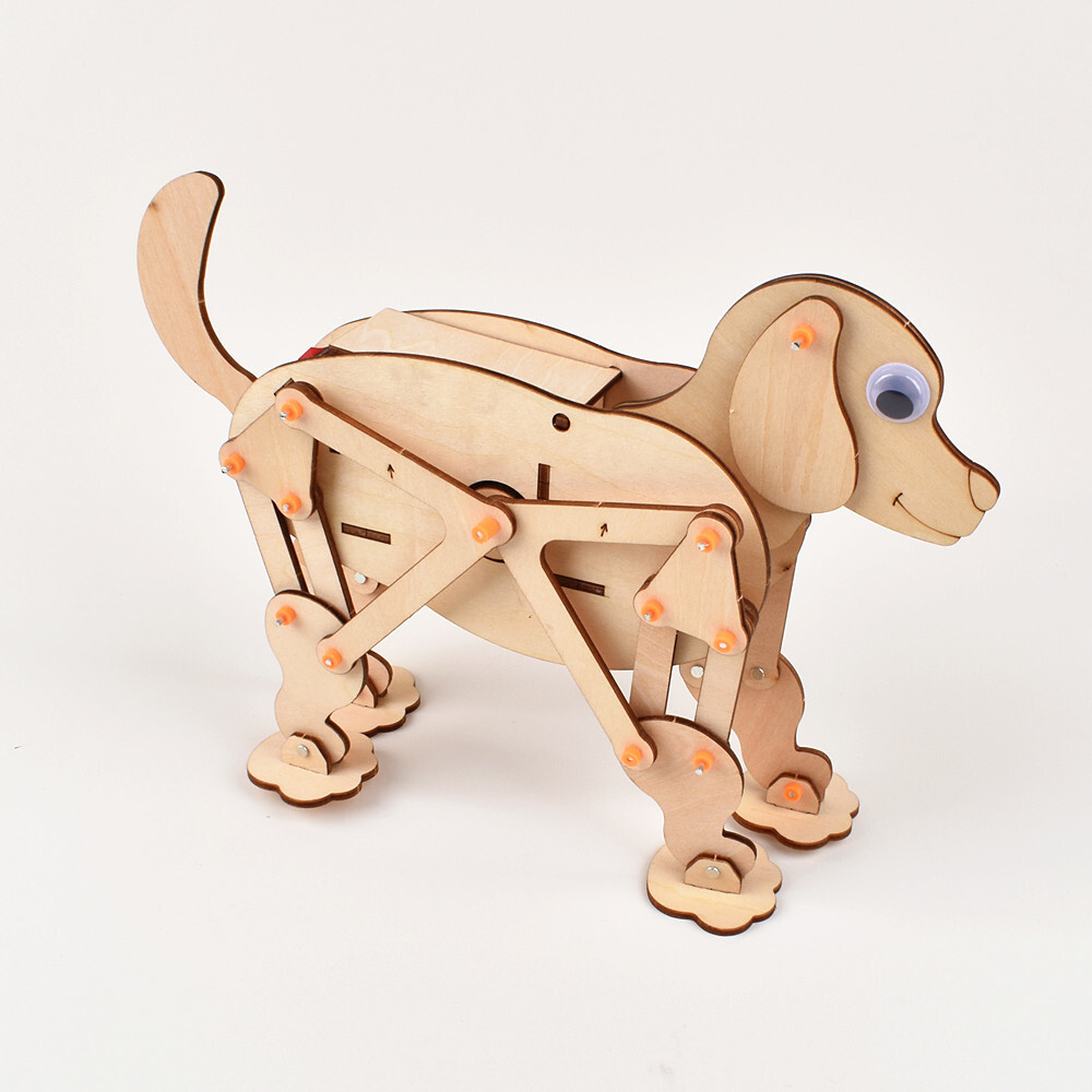 Wooden mechanical dog 3D DIY Model wooden Puzzle Painted electric dog assembly for