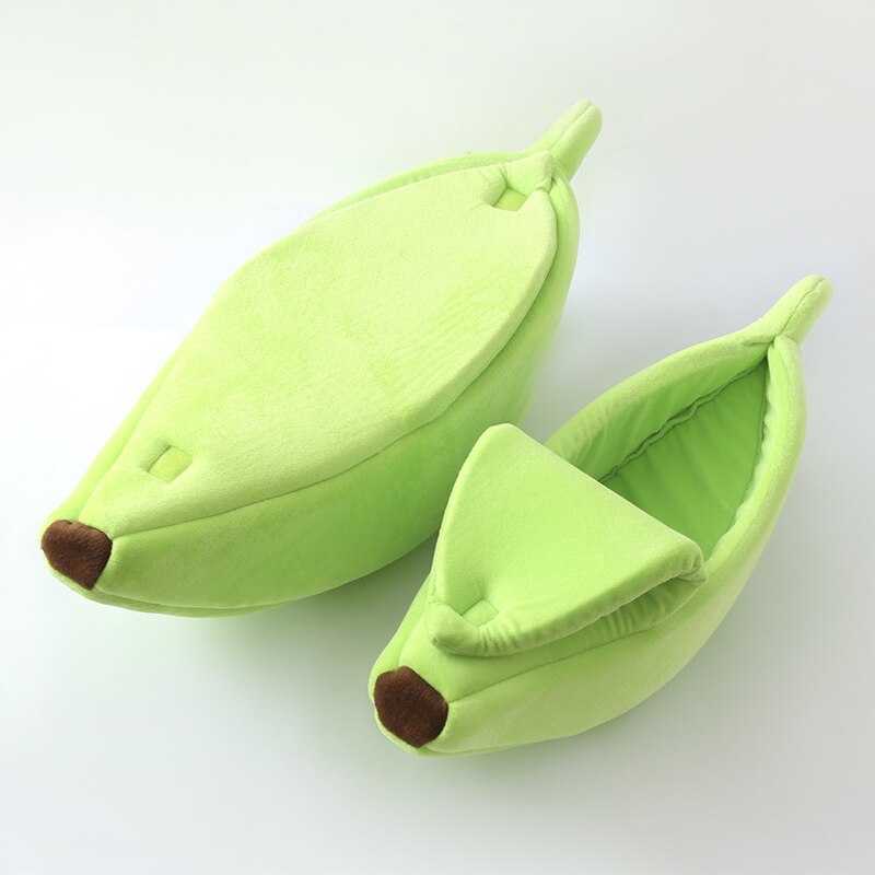 Grappige Banaan Kat Bed Huis Leuke Gezellige Kat Mat Bedden Warm Duurzaam Draagbare Huisdier Mand Kennel Hond Kussen Kat Levert multicolor: Green / L For 5.5-11 lbs