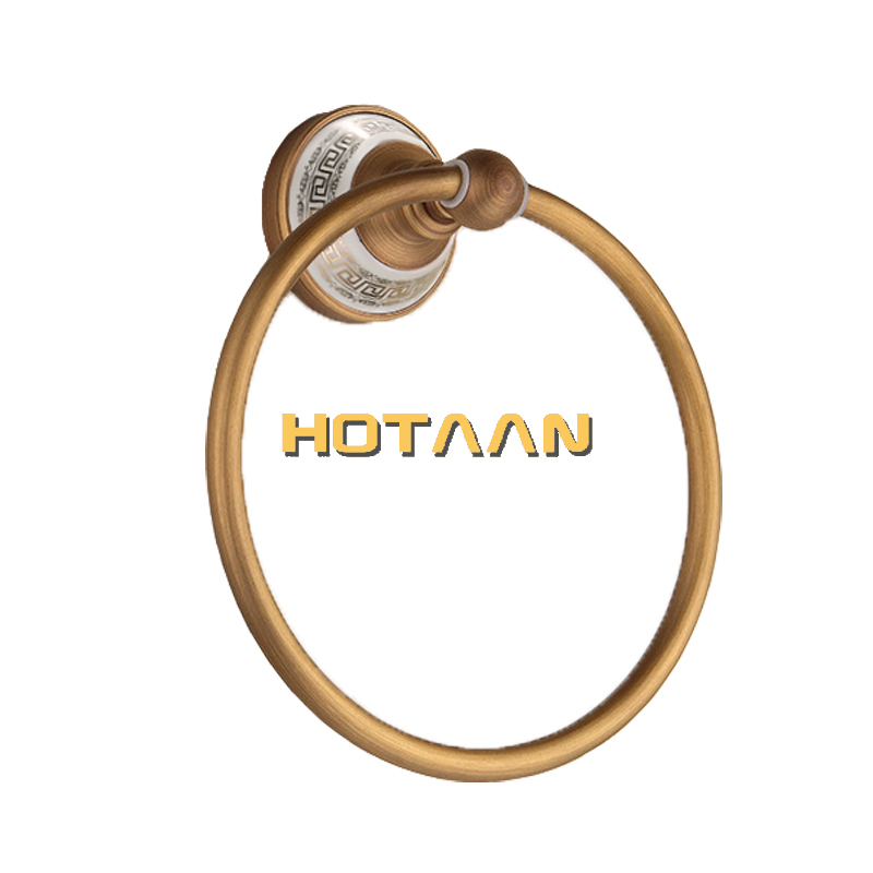 , Bathroom towel holder, solid brass Wall-Mounted Round antique brass Towel Ring with ceramic,Towel Rack,YT-13291