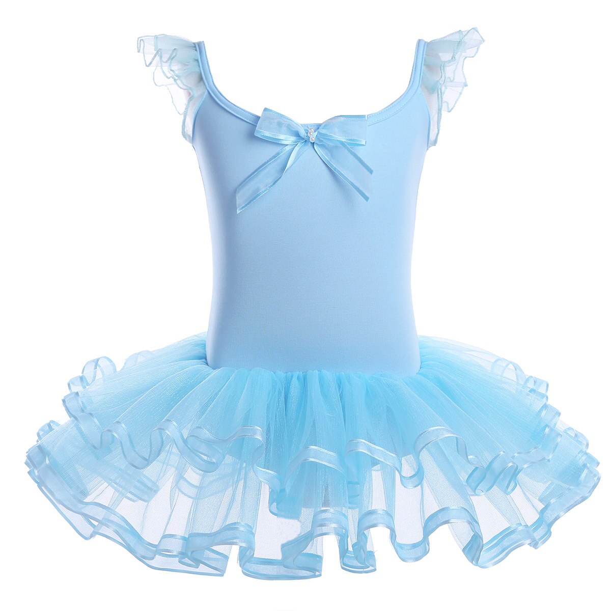IIXPIN Girls Ballet Dance Dress Cotton Mesh Ruffled Sleeves Gymnastics Leotard Ballet Tutu Dress Kids Ballerina Dance Costumes: Sky Blue / 120