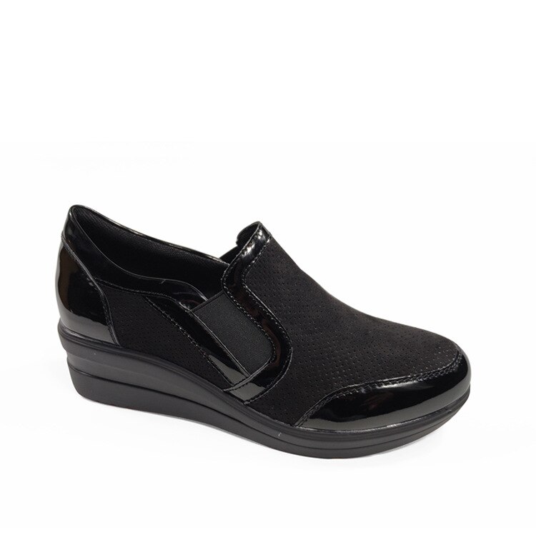 Fujin sneakers dames herfst winter ronde neus instappers ademend dikke onderkant vrijetijdsschoenen effen naaien damesschoenen: Zwart / 6.5