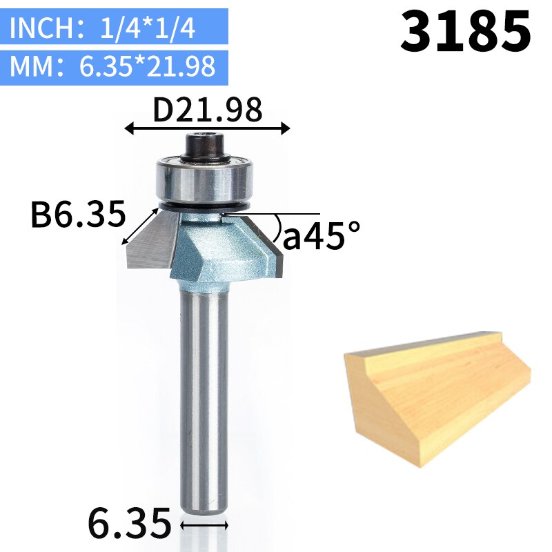 HUHAO 1pcs 1/2"1/4" Shank Chamfer Cutter Industrial grade Router Bits for wood Horse Nose Bit 45 Deg CNC Woodworking Tool endmil: 3185