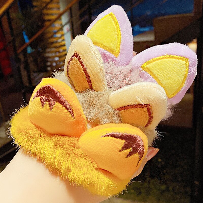 Winter Girls Cute Cartton Animals Ears Plush Scrunchie Ponytail Holder Hair Rubber Bands Headband Hair Accessories