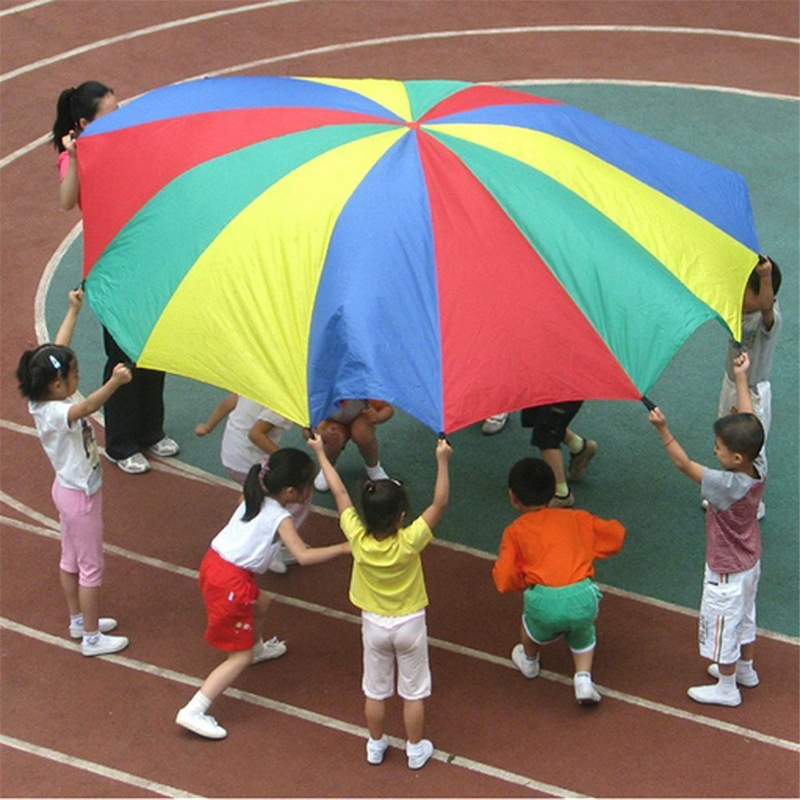 Dagis utomhus spel regnbåge paraply fallskärm leksak hoppsäck ballute lek för barn 1m/ 2m/3m/3.6m/4m/5m/6m diameter