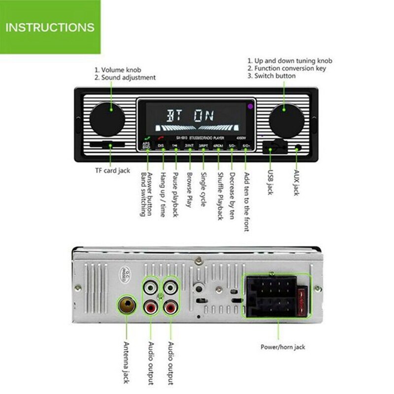 Autoradio Bluetooth Vintage, lecteur MP3, USB, AUX, stéréo classique, 12V