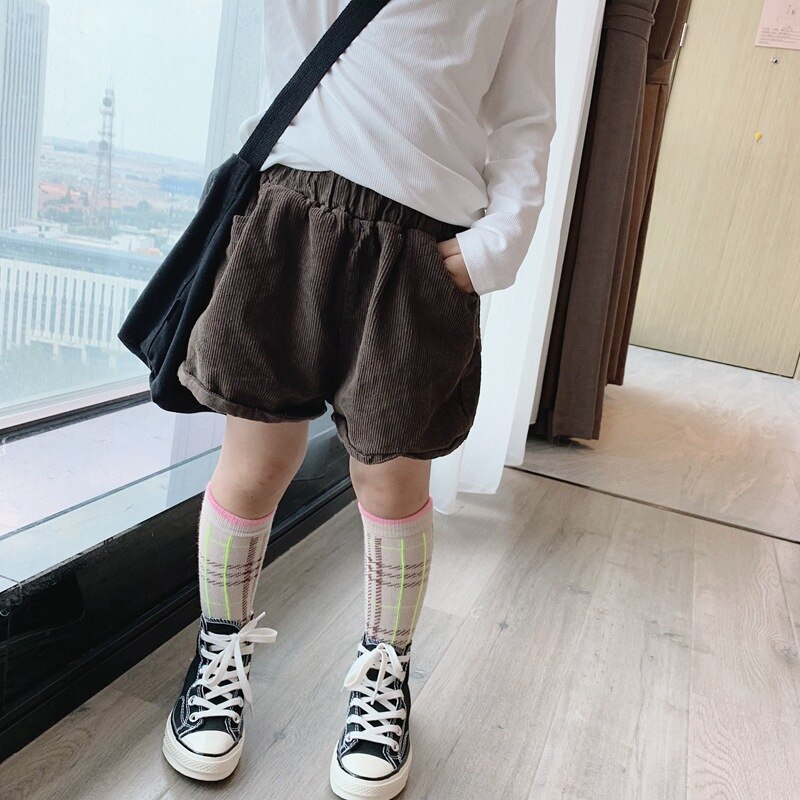 2 3 4 5 6 7 år småbarn flickor shorts höst vinter koreansk manchester för flickor barn byxor barn flickor shorts: Kaffe / 7t
