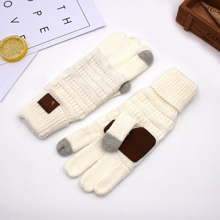 Europe America Knitted Gloves Mittens Brand Autumn Winter Warm Touch Screen Cycling Gloves For Women And Men Gloves: White