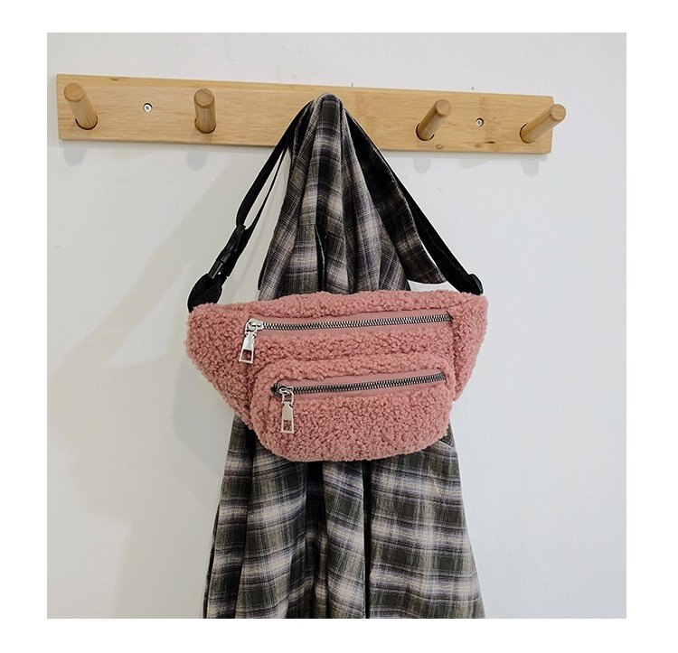 Dames heuptasje, zachte fleece heuptas, crossbody tas met verstelbare riem, dames wintertas stijl: Roze