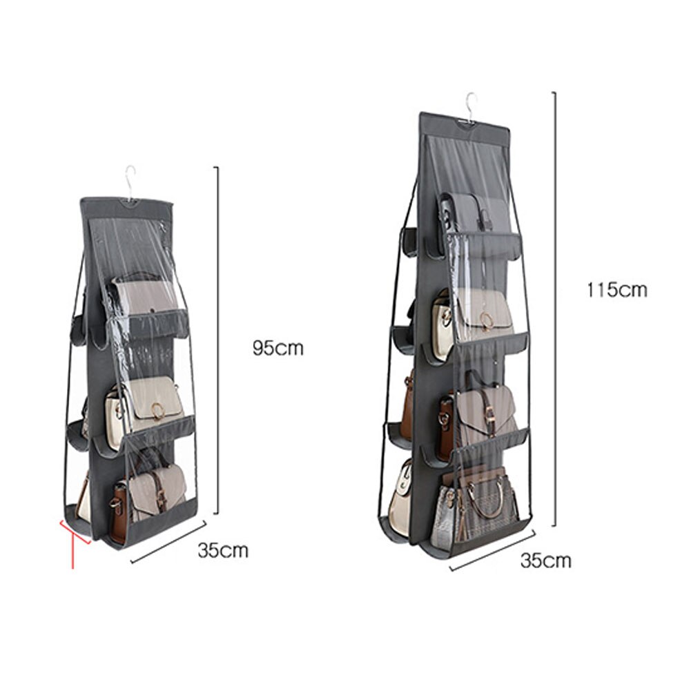 8 Pockets Hanging Bag 3 Layers Folding Shelf Bag Purse Handbag Organizer Door Pocket Hanger Storage Closet Hanger: Grey 8