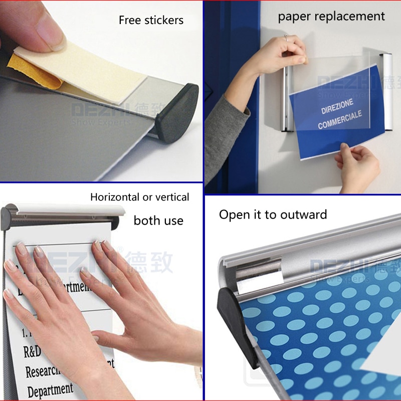 DEZHI-Aluminium Alloy Indoor Wall Mount Sign Holder Display INFO Poster,Paste Type Door Sign Bulletin Board